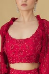 Ariyana Couture_Red Silk Organza Jacket And Draped Skirt Set_at_Aza_Fashions