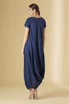 Shop_Aariyana Couture_Blue Linen Cotton Round Draped Dress _at_Aza_Fashions