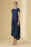 Shop_Aariyana Couture_Blue Linen Cotton Round Draped Dress _Online_at_Aza_Fashions