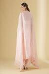 Shop_Aariyana Couture_Pink Silk Satin Organza U Neck Cape And Draped Pant Set _at_Aza_Fashions