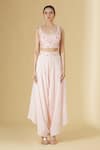 Buy_Aariyana Couture_Pink Silk Satin Organza U Neck Cape And Draped Pant Set _Online_at_Aza_Fashions
