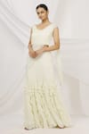 Buy_ARPAN VOHRA_White Georgette Pre-draped Ruffle Saree _at_Aza_Fashions