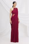 ARPAN VOHRA_Maroon Georgette Embellished Saree Gown _Online_at_Aza_Fashions