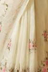 Pinki Sinha_White Linen Floral Embroidered Saree_at_Aza_Fashions