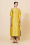 Payal Khandwala_Yellow Brocade Kurta  _Online_at_Aza_Fashions