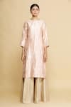 Sangeeta Kilachand_Pink Brocade Silk Kurta Set_Online_at_Aza_Fashions