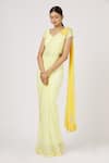 Buy_ARPAN VOHRA_Yellow Tulle Sequin Pre-draped Saree With Blouse _at_Aza_Fashions