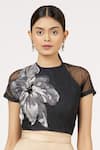 Buy_Arpan Vohra_Black Silk, Georgette Embroidered Crop Top _at_Aza_Fashions