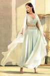 Buy_Aariyana Couture_Blue Cape Satin Organza Pant Crepe Blouse Dupion V And Draped Set  _at_Aza_Fashions