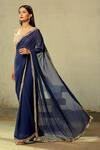 Shop_Ariyana By Aza_Blue Viscose, Silk, Modal Beads Boat Neck Saree With Embellished Blouse _Online_at_Aza_Fashions