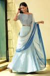 Buy_Ariyana Couture_Blue Viscose Embroidered Pre-draped Saree_at_Aza_Fashions