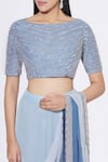 Shop_Ariyana Couture_Blue Saree: Viscose And Feathered Georgette; Embroidered Pre-draped For Women_Online_at_Aza_Fashions