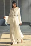 Aariyana Couture_White Jacket Bamberg Silk Pant Crepe Round And Set _Online_at_Aza_Fashions