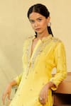 Shop_Ariyana Couture_Yellow Cotton Silk Mandarin Collar Embroidered Draped Tunic For Women_at_Aza_Fashions