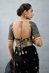 Shop_Torani_Black Slub Silk Bhagalpuri Floral Motifs Plunge Gulghast Huma Printed Blouse _at_Aza_Fashions
