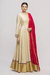Buy_Sangeeta Kilachand_Beige Anarkali With Bandhani Dupatta_at_Aza_Fashions