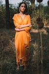 Buy_Asaga_Orange Kurta Chanderi Silk Round Set _at_Aza_Fashions