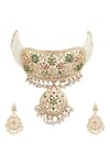 Shop_Moh-Maya by Disha Khatri_Gold Plated Jadau Pendant Choker Set _at_Aza_Fashions