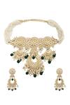 Shop_Moh-Maya By Disha Khatri_Gold Plated Pearls, Beads, Embroidery Kundan Pendant Necklace Set _at_Aza_Fashions