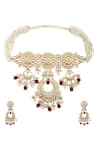 Shop_Moh-Maya By Disha Khatri_Gold Plated Pearls, Beads, Rhinestones Kundan Pendant Necklace Set _at_Aza_Fashions