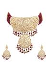 Shop_Moh-Maya By Disha Khatri_Gold Plated Pearls, Diamonds Jadau Pendant Choker Set _at_Aza_Fashions