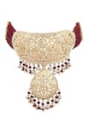 Moh-Maya By Disha Khatri_Gold Plated Pearls, Diamonds Jadau Pendant Choker Set _Online_at_Aza_Fashions