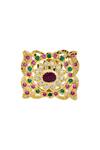 Shop_Moh-Maya By Disha Khatri_Gold Plated Pearls, Zari Jadau Geometric Ring _at_Aza_Fashions