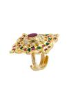 Moh-Maya By Disha Khatri_Gold Plated Pearls, Zari Jadau Geometric Ring _Online_at_Aza_Fashions