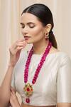 Buy_Just Shradhas_Gold Plated Beads Kundan Floral Pendant Necklace Set _at_Aza_Fashions