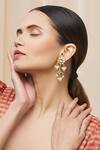 Just Shradhas_Gold Plated Pearls, Gota Patti Kundan Floral Danglers _Online_at_Aza_Fashions