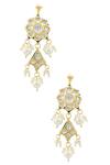 Shop_Just Shradhas_Gold Plated Pearls, Gota Patti Kundan Floral Danglers _at_Aza_Fashions
