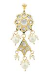 Shop_Just Shradhas_Gold Plated Pearls, Gota Patti Kundan Floral Danglers _Online_at_Aza_Fashions