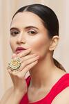 Just Shradhas_Gold Plated Pearls Kundan Crescent Moon Ring _Online_at_Aza_Fashions