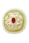 Shop_Just Shradhas_Gold Plated Pearls Kundan Geometric Ring _at_Aza_Fashions