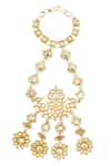 Shop_Just Shradhas_Gold Plated Pearls, Beads Kundan Floral Hathphool _Online_at_Aza_Fashions