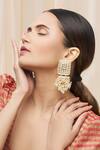 Just Shradhas_Gold Plated Pearls, Stones Kundan Geometric Danglers _Online_at_Aza_Fashions