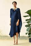 Buy_Aariyana Couture_Blue Modal Satin Spread Collar Draped Asymmetric Tunic _Online_at_Aza_Fashions