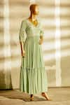 Aariyana Couture_Green Chiffon V Neck Floral Embroidered Kurta _Online_at_Aza_Fashions