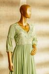 Buy_Aariyana Couture_Green Chiffon V Neck Floral Embroidered Kurta _Online_at_Aza_Fashions