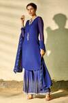 Buy_Aariyana Couture_Blue Georgette, Modal, Chiffon Tassels, Embroidery Round Neck Kurta Sharara Set_at_Aza_Fashions