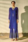 Buy_Aariyana Couture_Blue Georgette, Modal, Chiffon Tassels, Embroidery Round Neck Kurta Sharara Set_Online_at_Aza_Fashions