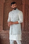 Buy_Vanshik_White Raw Silk Embroidered Bundi And Kurta Set _at_Aza_Fashions