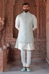 Vanshik_White Raw Silk Embroidered Bundi And Kurta Set _Online_at_Aza_Fashions