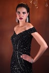 Bhawna Rao_Black Italian Tulle Hand Embroidery Bead Broad V Neck Crystal Fish Tail Gown _Online_at_Aza_Fashions