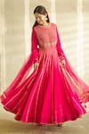 Buy_Aariyana Couture_Pink Anarkali And Churidar Cotton Silk Dupatta Butterfly Net Hand Set _Online_at_Aza_Fashions