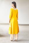 Shop_Aariyana Couture_Yellow Cotton, Silk, Organza, Bamboo Tassels, Cut Work, Flared Kurta Set_at_Aza_Fashions