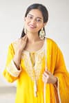 Shop_Aariyana Couture_Yellow Cotton, Silk, Organza, Bamboo Tassels, Cut Work, Flared Kurta Set_Online_at_Aza_Fashions