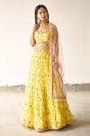 Buy_Aariyana Couture_Yellow Butterfly Net Embroidery Square Neck Bridal Lehenga Set _at_Aza_Fashions