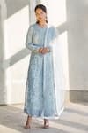 Buy_Aariyana Couture_Blue Pant Bamberg Silk Kurta And Dupatta Butterfly Net Embroidery Round Set _at_Aza_Fashions