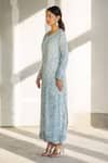 Aariyana Couture_Blue Pant Bamberg Silk Kurta And Dupatta Butterfly Net Embroidery Round Set _at_Aza_Fashions
